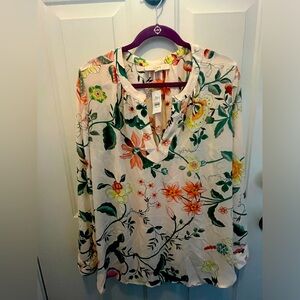 NWT Women’s Loft Split Neck Pink Floral Long-Sleeve Blouse, Size L